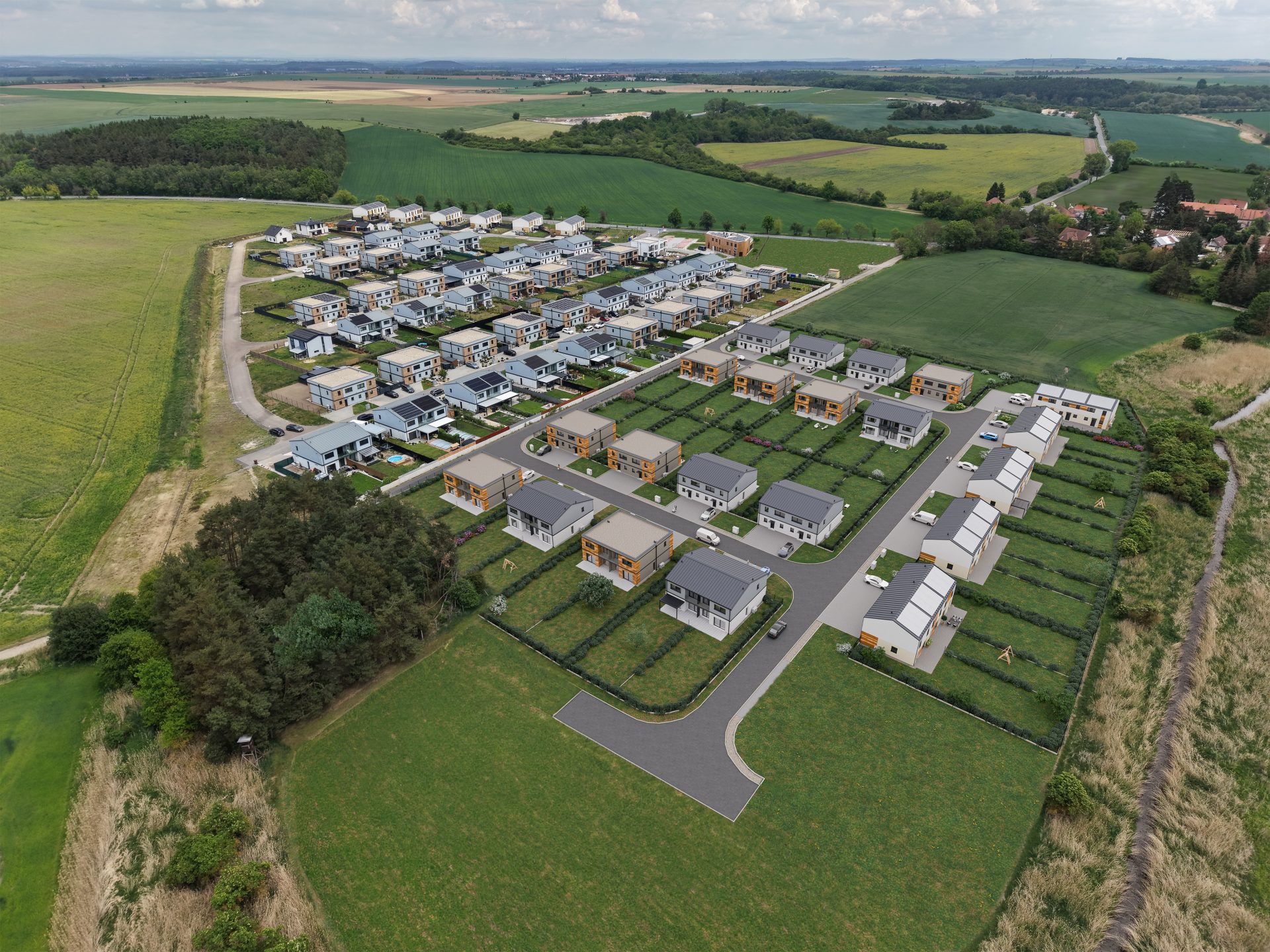 Viladomy Horoušany – letecký pohled